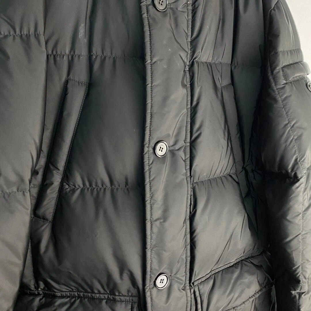 w2577 Prada piumino PRADA triangolo logo placca cappotto trapuntato nero con cappuccio