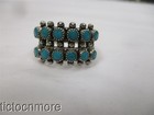 VINTAGE ZUNI INDIAN PETIT POINT BLUE TURQUOISE NEEDLEPOINT ROW RING STERLING — photo 2