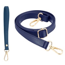 28-52 Inch Adjustable PU Leather Purse Strap with Wristlet, Dark Blue/Gold