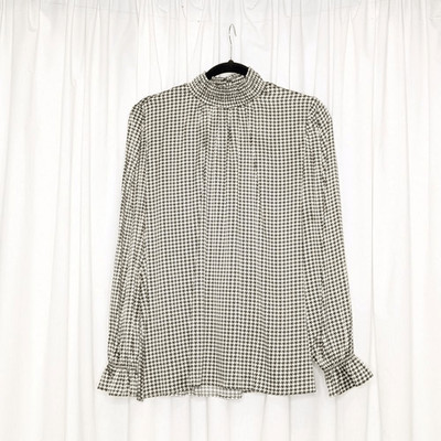 Tucker Stella Blouse SM Black and White Houndstooth in Silk Stretch Charmeuse
