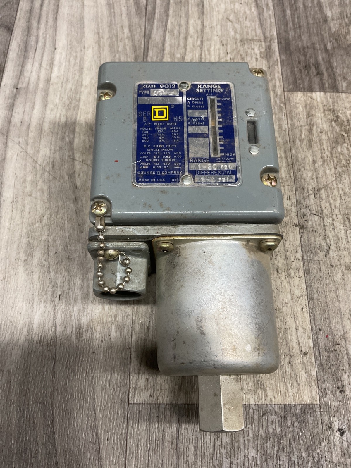 Square D 9012ACW4 9012 ACW-4 Pressure Switch, 1–20 PSI #4005G47PR7