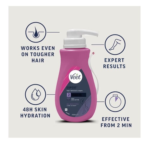 Veet Expert Hair Removal Cream 400ml Legs Body All Skin Types Pump Bottle - Picture 2 of 3