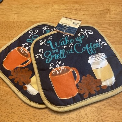 NWT~ Home Collection Pot Holders Wake up & Smell THE Coffee ~ 7  x 7 