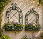 Set of 2 metal planters wire wall planters green leaf design
