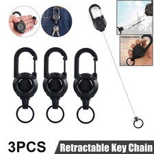 Heavy duty Retractable Pull Badges ID Reel Carabiner Key Chain Cable Recoil NEW