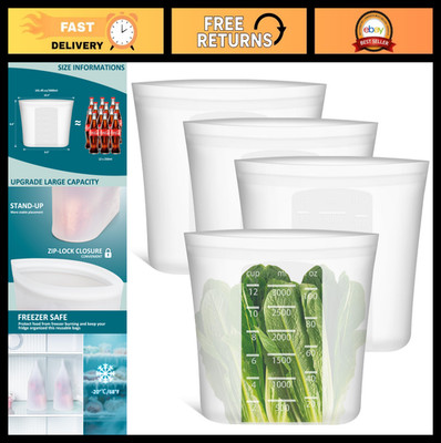 Extra Large Silicone Food Storage Bags 4 Pack, 0.8 Gallon, Reusable Zip-Lock, Di