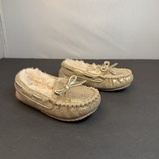 Cat and Jack Celina Moccasin Gold Glitter Faux Fur Lined Slippers Toddler Size 8