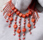 Vintage Boho Y2K Glass Lampwork Beaded Necklace Orange Seed Beads Signed