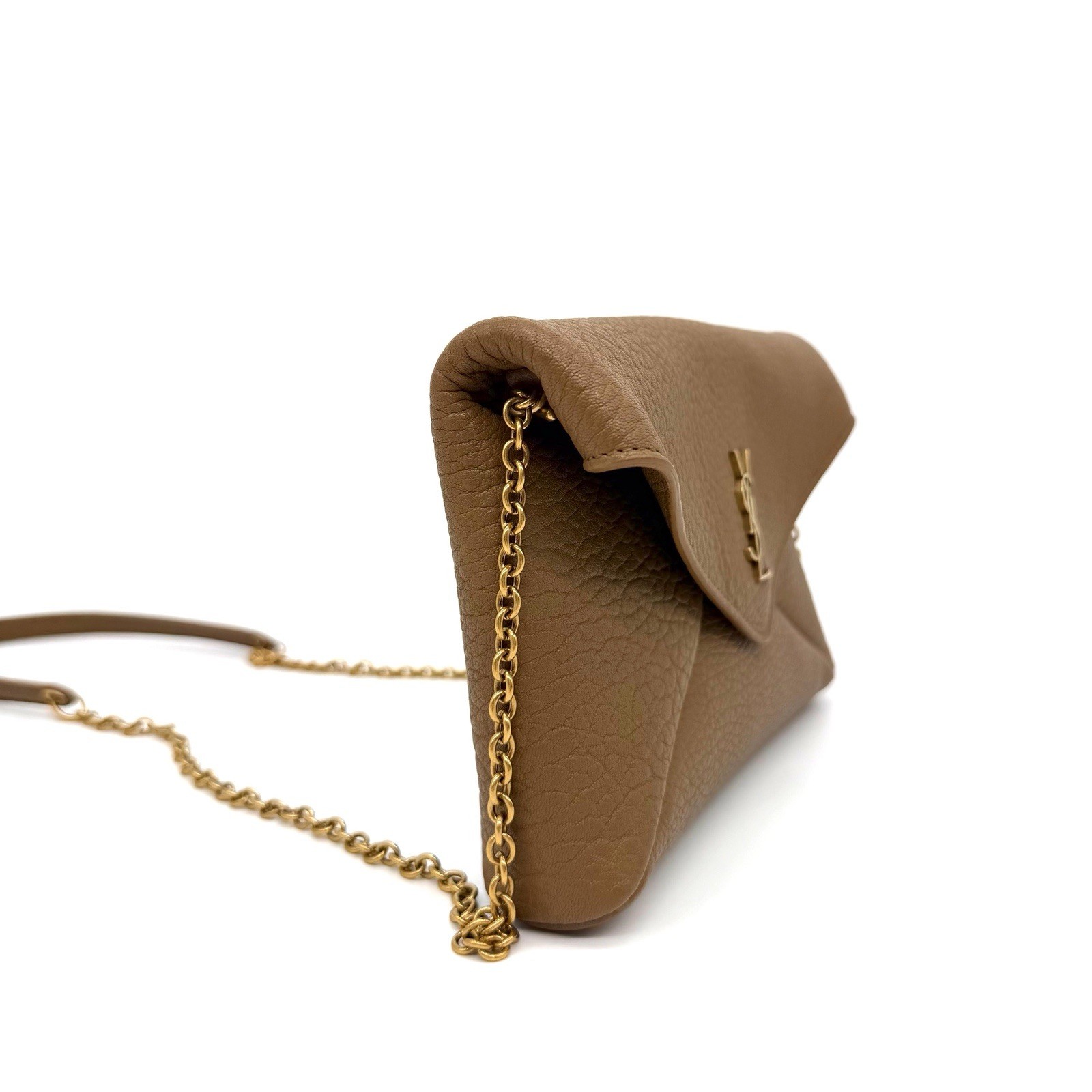 Saint Laurent YSL Cassandre Small Envelope Wallet on Chain Bag in Dark Cork image 7