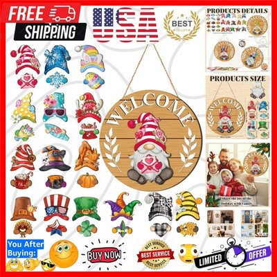 Interchangeable Wooden Gnome Decor Holiday Seasonal Gnome Decorations with Ma...