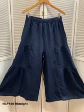 HLP150 Midnigt Large NWT Match Point Linen Pant Capri Flax Ruffle Cha Light Blue