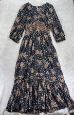 Free People Golden Hour Maxi Dress Women Medium Black Multi Floral Smocked Waist