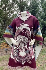 HANDMADE ALPACA WOOL PONCHO, Mushroom, Burgundy, Soft  Warm, Made In Ecuador