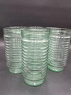 Vintage Set of 6 Anchor Hocking Green Raised Ribbed Glass Tumblers 6" Tall 16 oz