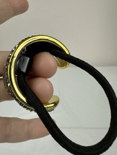 Rhinestone Cuff Hair Tie Gold Tone Black Elastic Ponytail Holder