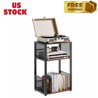 Record Player Stand, 3 Tier Turntable Table with Vinyl Storage for up to 100 Alb