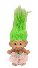 Vintage Ace Novelty Treasure Troll Doll Green Hair Belly Gem Gift Figure 3"