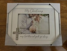 Malden 'My Christening' Picture Frame 4x6 NEW White Wood w/ Silver Cross