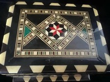 🔴 Scatola legno intarsio artigianale a mosaico decorazione orientale vintage 2