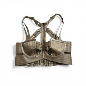 Bordelle Signature Tomoe Bodice Bra Bondage Gold Satin Size SS Caramel