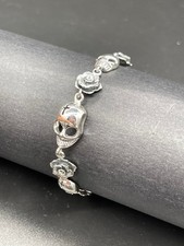 Unisex Sterling Silver Flower  Skull Bracelet Brand New 