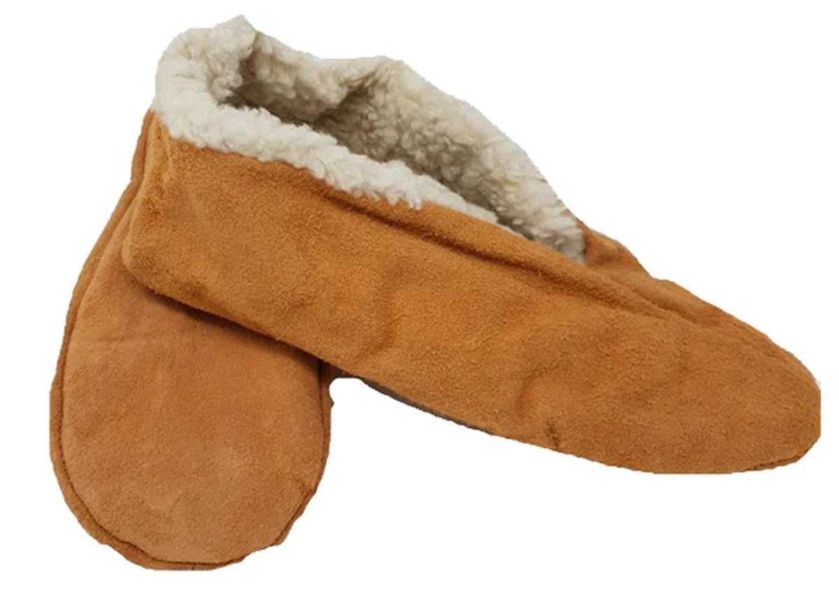 Mokassin-Hausschuhe, Hüttenschuhe, Schluffis, Leder, beige Innenfutter Webfell