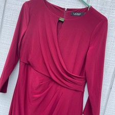 Lauren Ralph Lauren Sheath Dress Keyhole Neckline 3/4 Sleeve Red Size 8