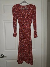 Loft Orange Multicolor Spots Whimsical Button Down Midi Dress Size 6