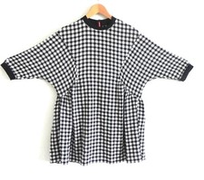 Zara Boxy/Mini Dress Half/Dolmn Sleeve Back/White Plaid Pockets Back Zip Size M