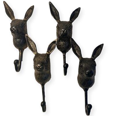 Set of Four Wall-Mounted Cast Iron Rabbit Head Hook