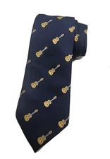 Barry Wang Men's Tie GUITAR Theme On Navy Blue Background 60"L 