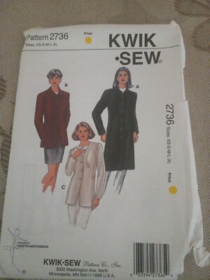 ''Misses' Jackets''  1998 Kwik Sew Kerstin Martensson Master Pattern # 2736 SEALED