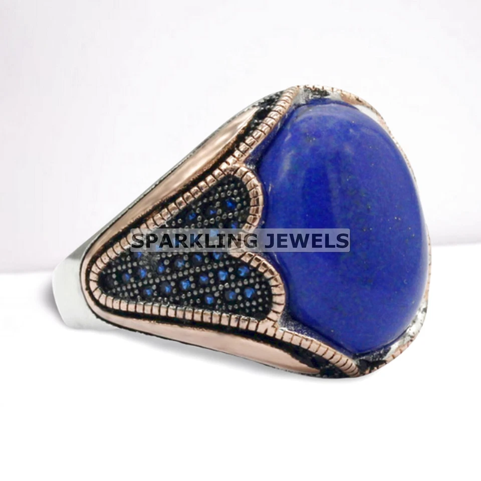 Impecable lapislázuli corte ovalado con anillo de plata de ley 925 para hombre #B98 Foto 2 de 4
