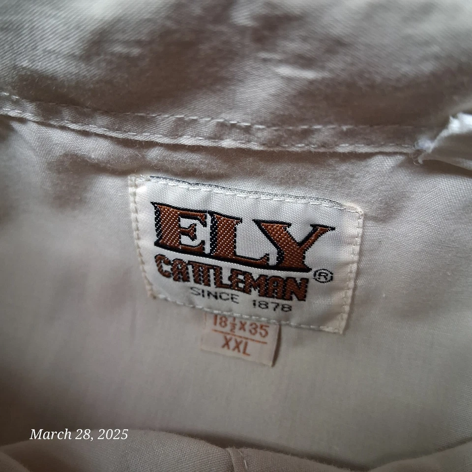 Camisa Western De Colección Ely Cattleman Perla A Presión Hombres Talla XXL 18 1/2 x 35 Beige Foto 4 de 4