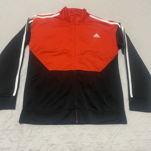 Adidas Red and Black with White Side Stripes Track Jacket Boys Sz L 14/16