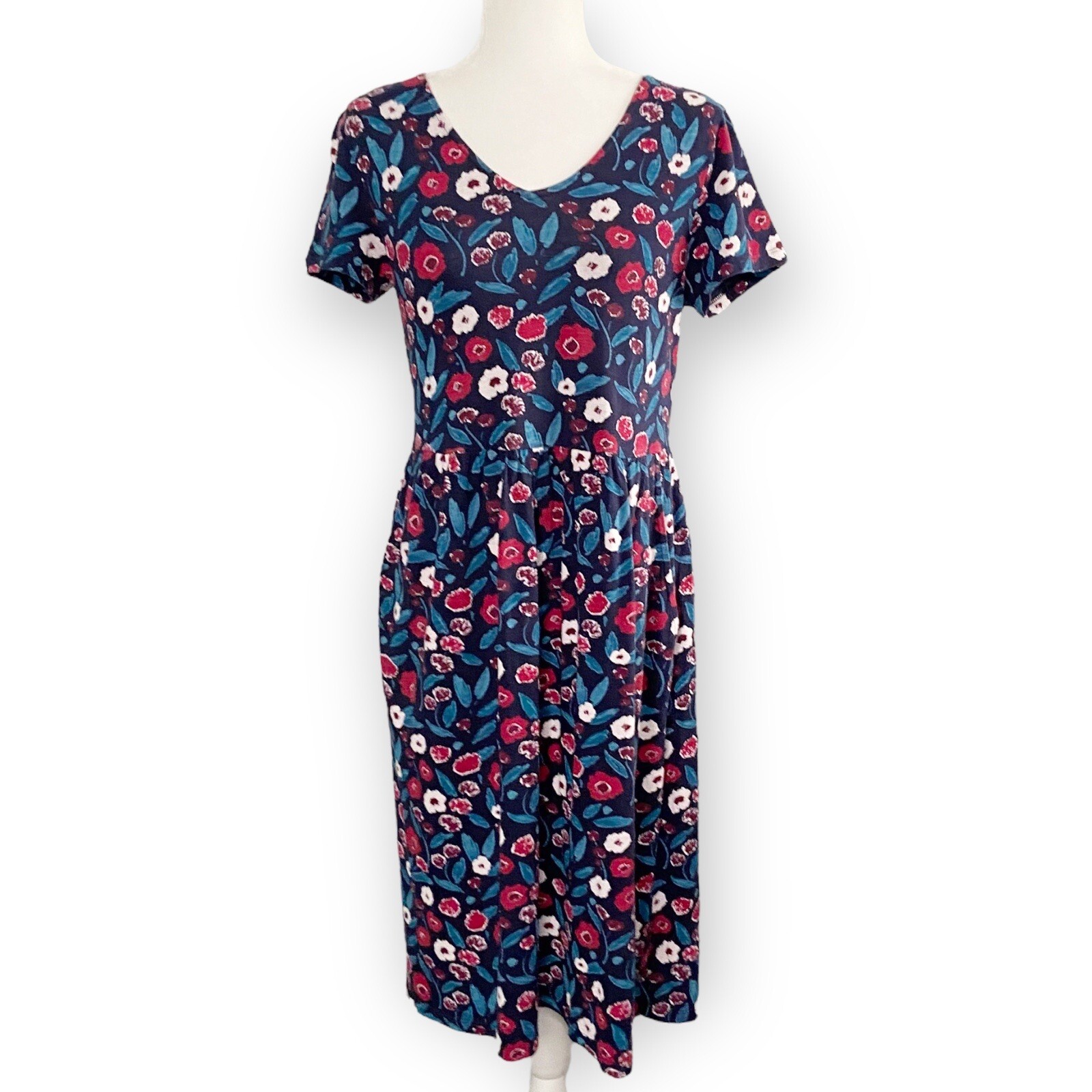 Seasalt Cornwall Brush Drawing Dress Blue Red Floral Midi Pockets