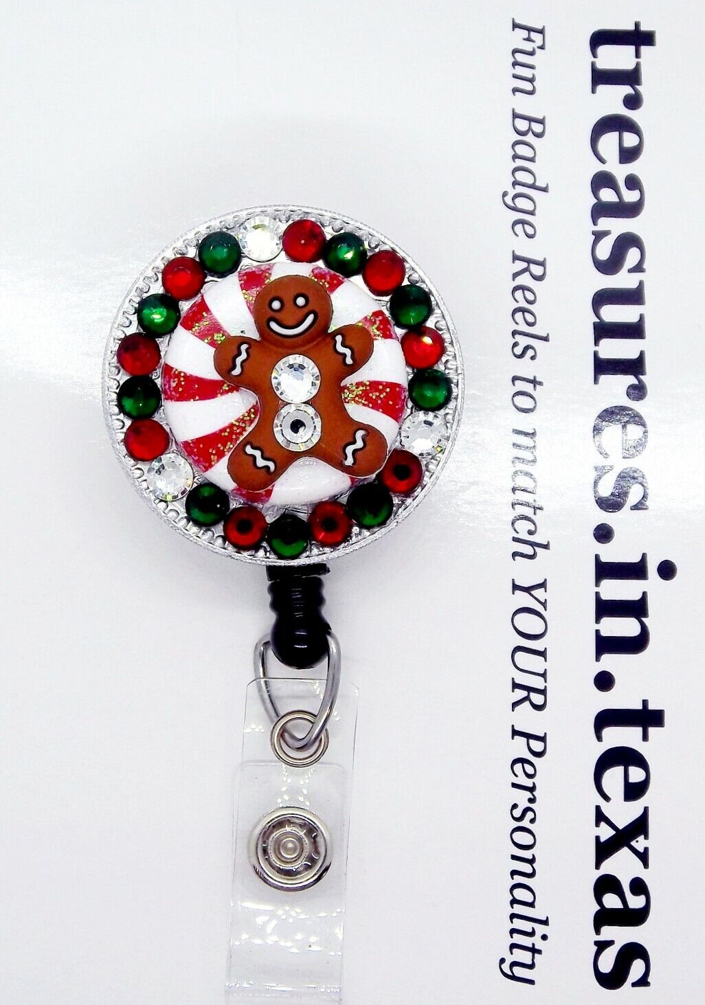 Gingerbread Peppermint Crystal Christmas Retractable Reel ID Bad