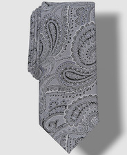Alfani Men's Silver Black Paisley Self Formal Geometric Silk Neck-Tie 60 X 2.75