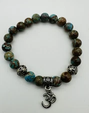 Tibetan Buddha Natural Stones Peace, Meditation, Stretch Bracelet Size  6 1/4.￼