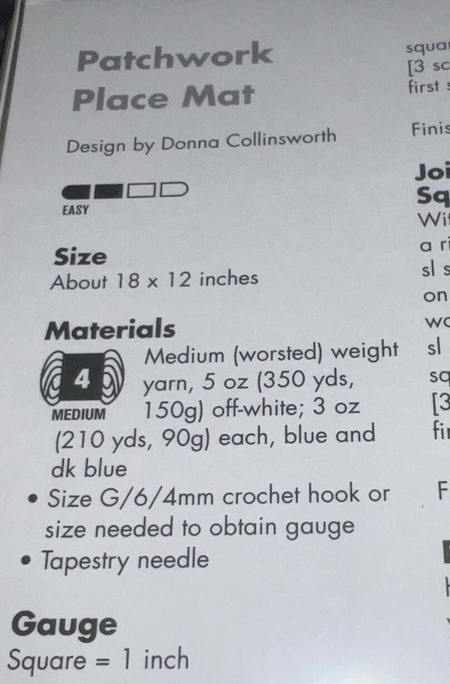 CROCHET Annie’s ~ “Patchwork Place Mat” ~ PATTERN ~ - Image 2 of 2