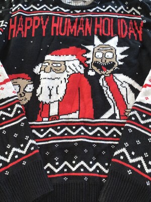 Rick and Morty Happy Human Holiday Ugly Christmas Sweater Size