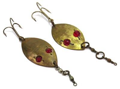 bibbs red eyed warbler fishing lure Gibbs Ruby Eye Wiggler and Unmarked Red Eye Spoon Vintage Metal Fishing  Lures