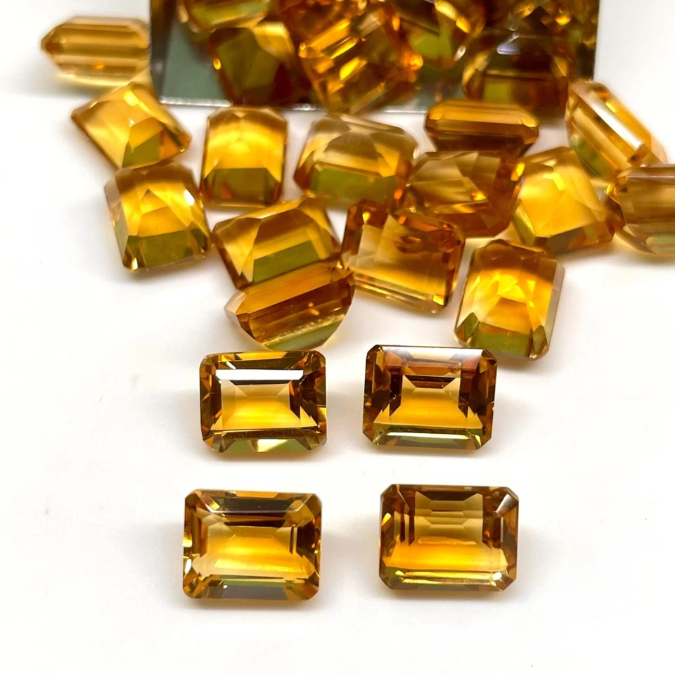 VVS 4 Stück Natürlich Goldener Citrin 9x7mm Smaragd Schnitt Top Qualität Lose - Bild 3 von 4