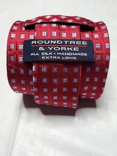 Roundtree Yorke Tie Red Blue Geometric Silk LONG 67x3.75