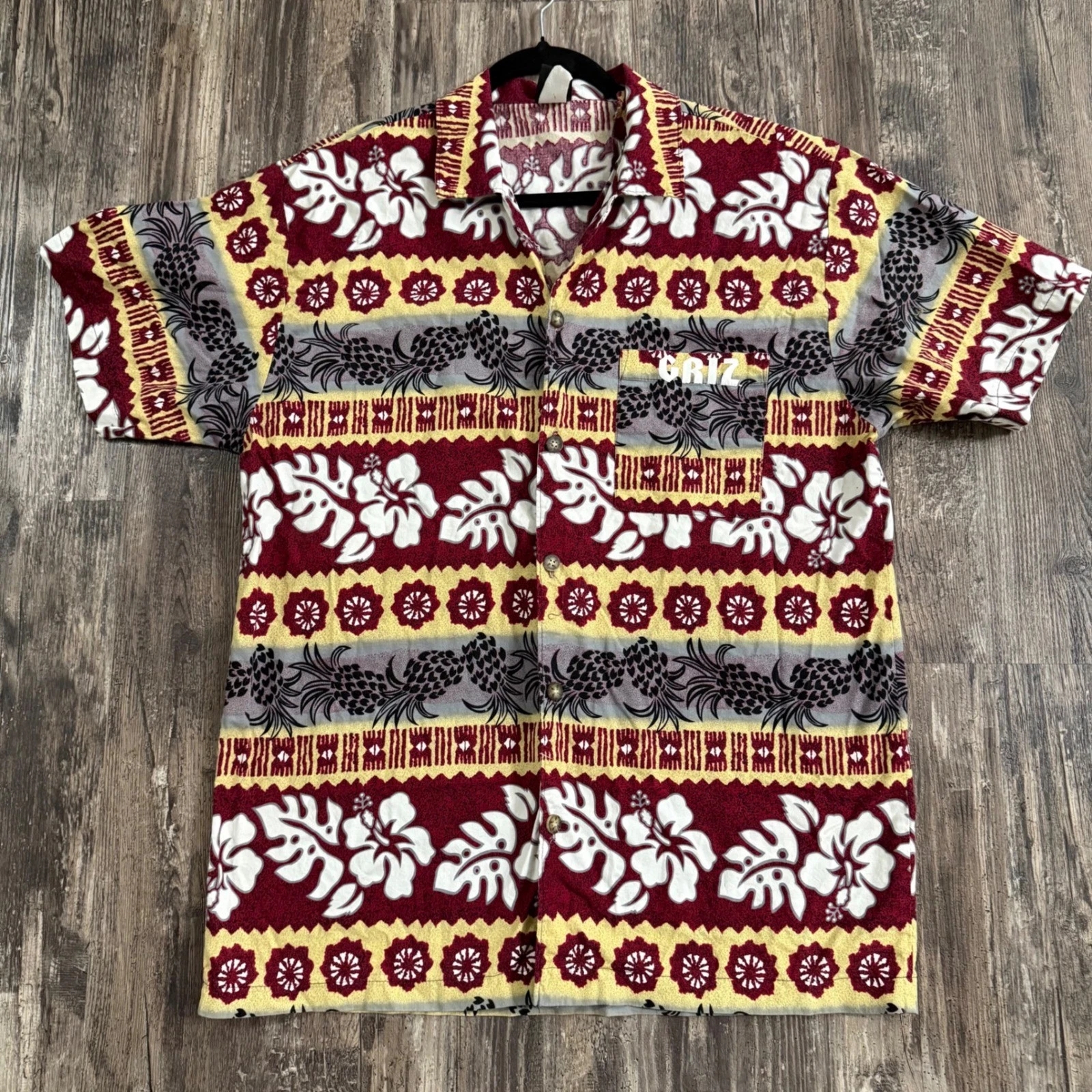 U TRAU Mens Vintage Hawaiian Tropical Print Casual Vacation Button Down Size LRG