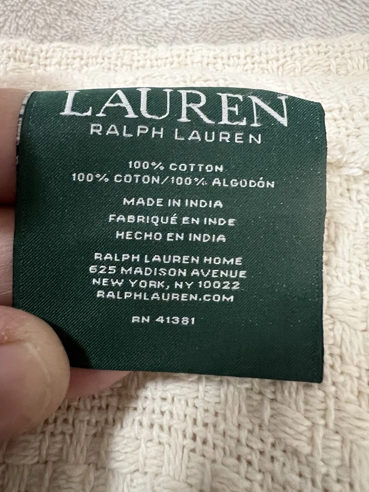 Ralph Lauren 100% Algodón Tejido Crema Algodón Talla King Manta Cobertor Excelente Foto 3 de 4