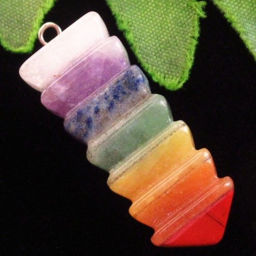 Faceted Natural 7 Chakra Gemstone Pendulum Pendant Bead 34x13mm H63124