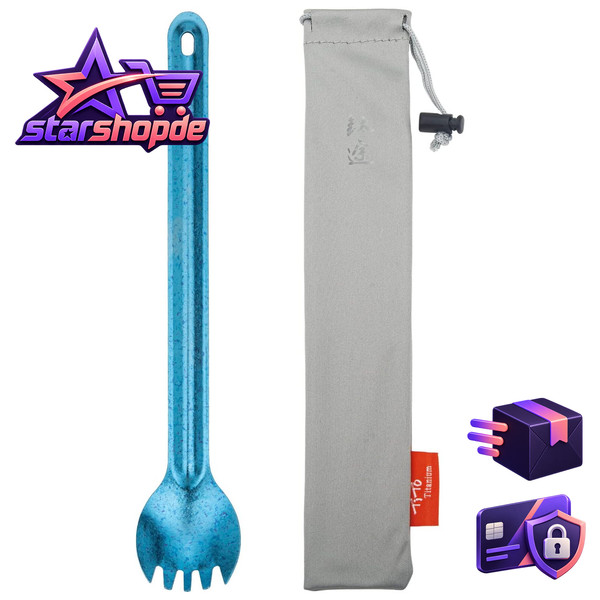 Camping Besteck Spork LöFfel Ultraleicht Tragbar Mit Aufbewahrungstasche Blau-image