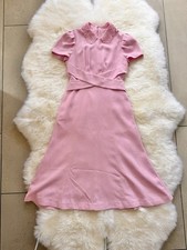 Self-Portrait Lace-Collar Midi Dress in Pink Short Sleeves Fit Flare Women