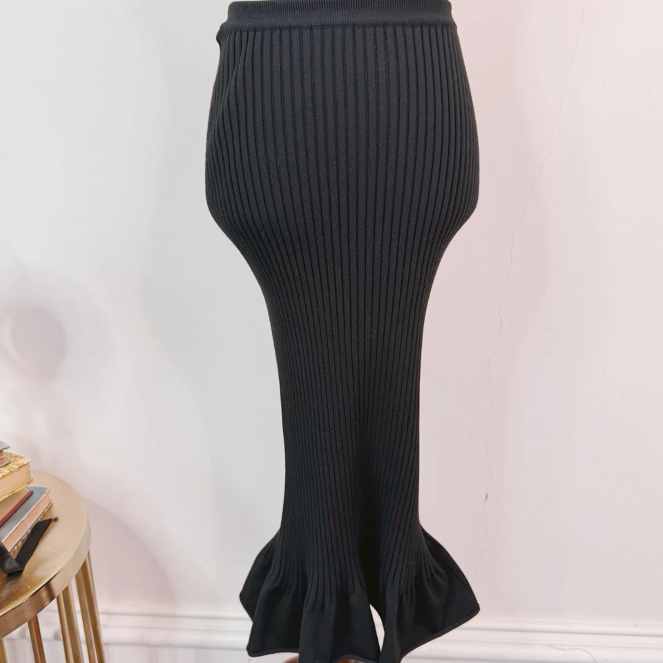 NWT Khaite Rib Knit Sapphi Midi Skirt Fluted Hem Quiet Luxury Size Small $1420 - Изображение 2 из 4